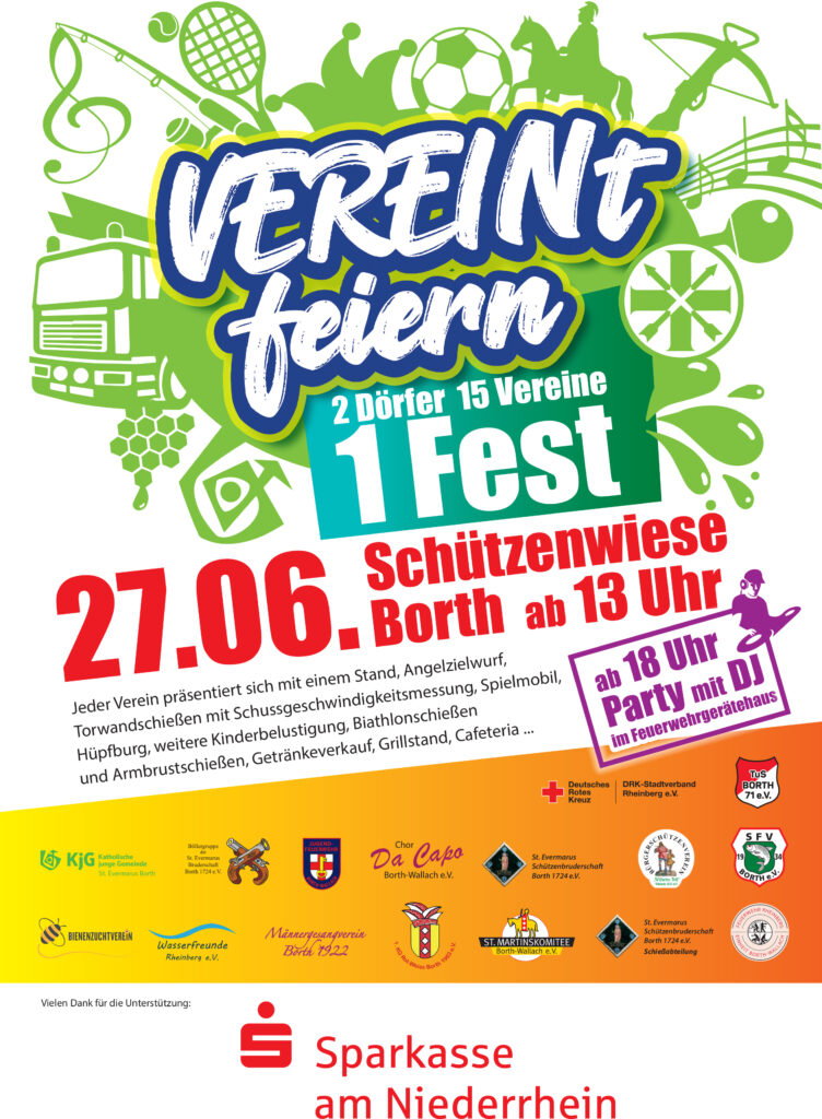 Tag der Vereine am 27. Juni Plakat zum Tag der Vereine in Borth und Wallach 2026